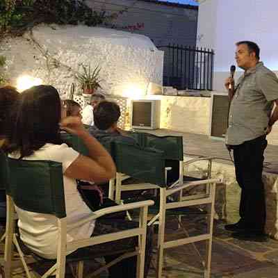 28 Jly 2016. At the open-air cinema where my films on Karagatsis and Embiricos were shown