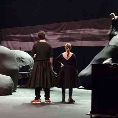 Lydia among standing Golfo's setting of giant beanbags.