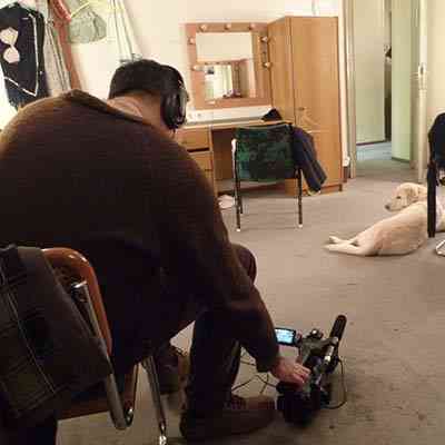 In Lydia's dressing room filming Rahat, while she is on stage.