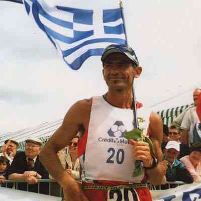 Waving the Greek flag at the end of a race.