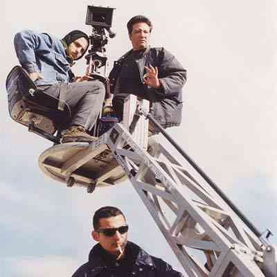 Getting ready for a crane shot with property master, Babis Zafeiropoulos.